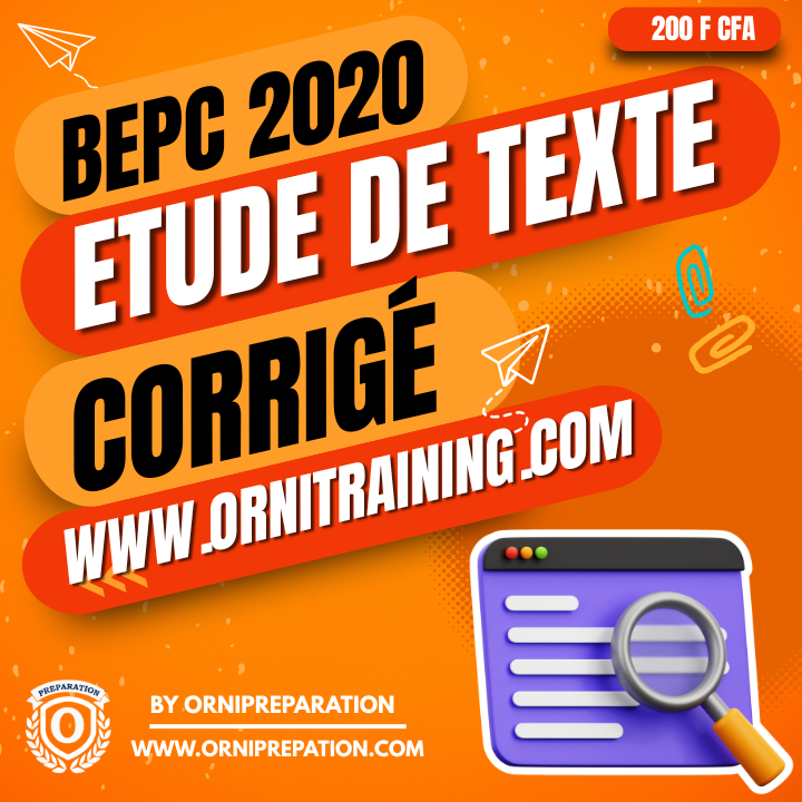 Corrigé d'Etude, BEPC 2020 - Cameroun