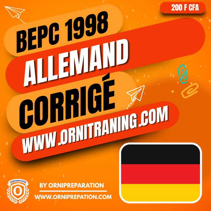 Corrigé d'Allemand, BEPC 1998- Cameroun