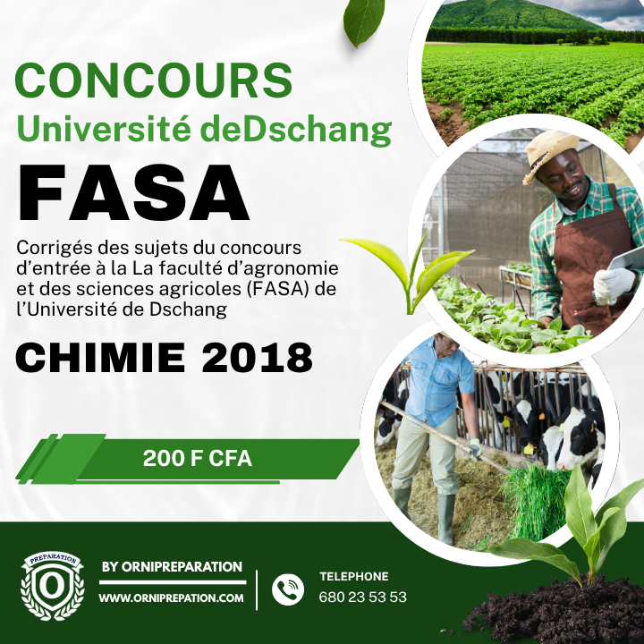 Corrigée de sujet de chimie 2018 de la FASA